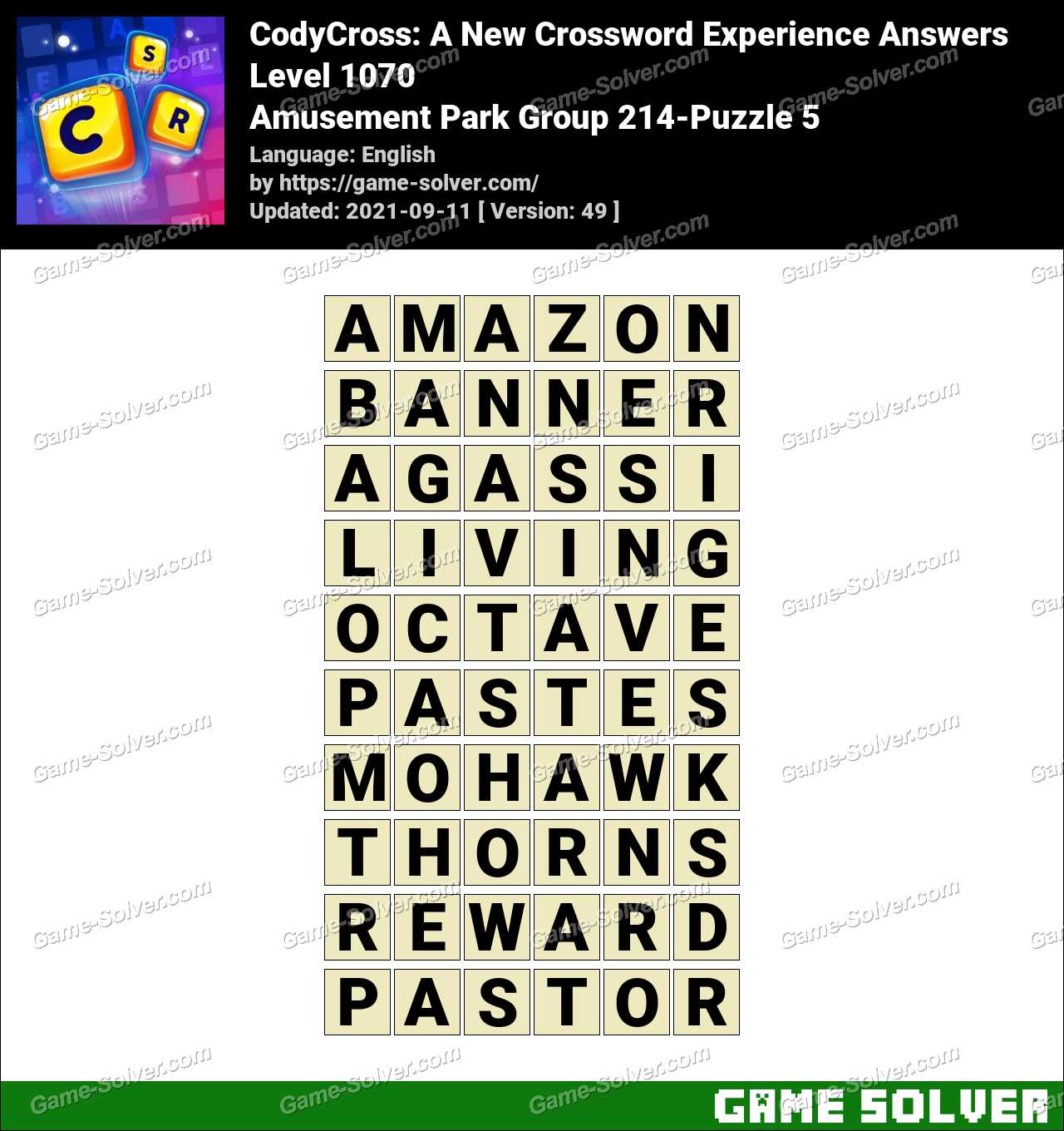 CodyCross Amusement Park Group 214-Puzzle 5 Answers • Game Solver