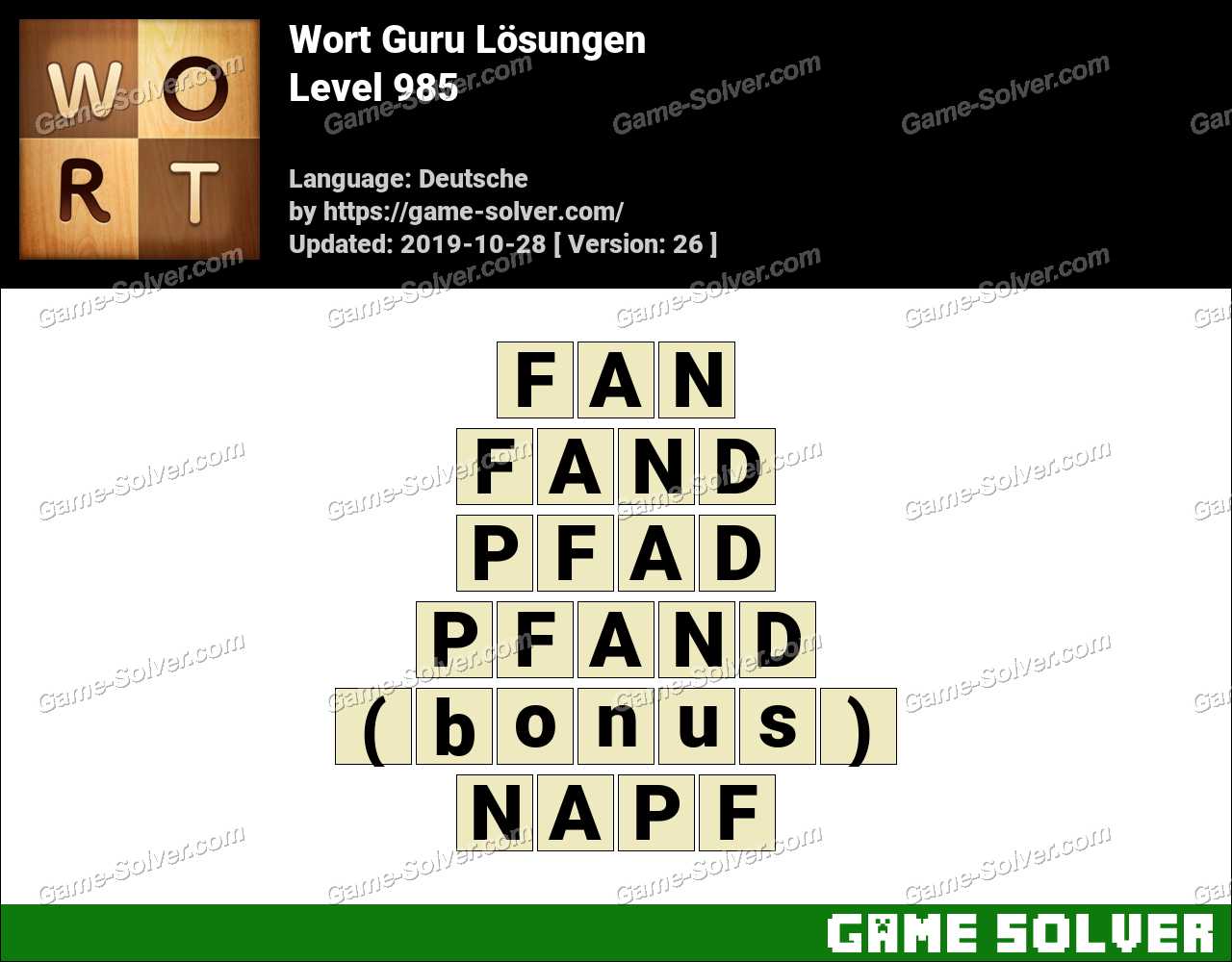 Wort Guru Level 985 Lösungen