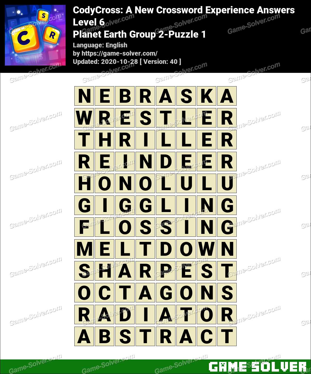 Codycross Planet Earth Group 2 Puzzle 1 Answers Game Solver