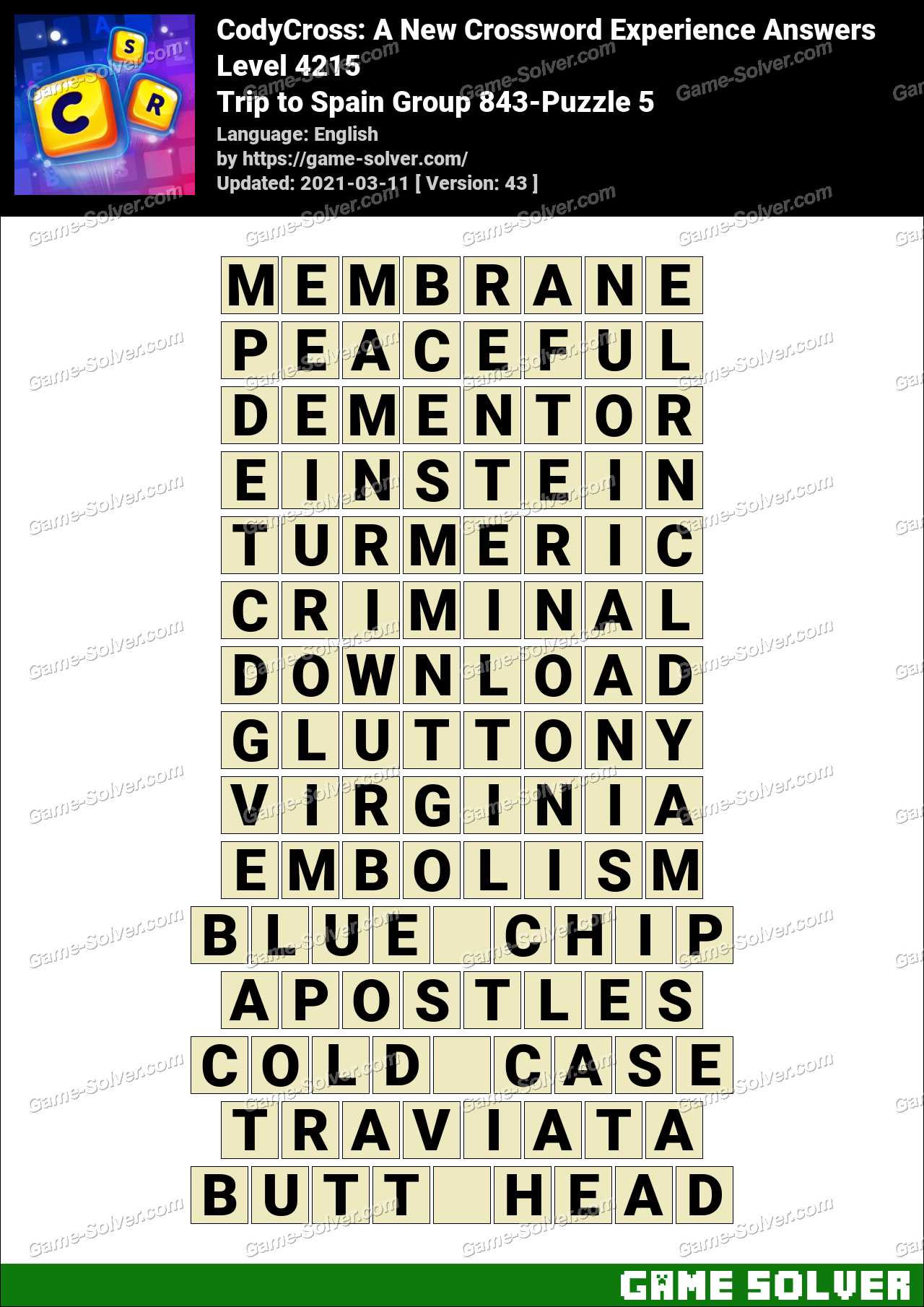 Codycross Trip To Spain Group 843 Puzzle 5 Answers Game Solver