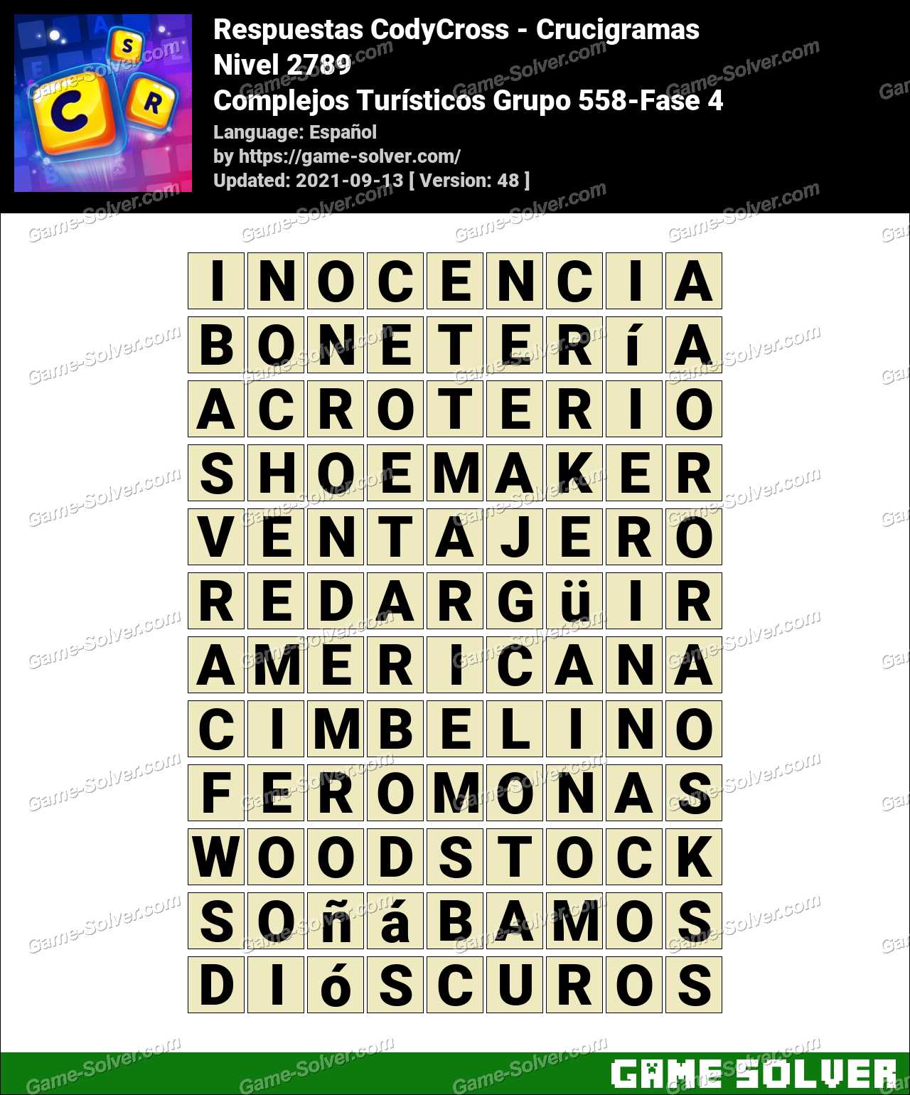 Respuestas Codycross Complejos Turisticos Grupo 558 Fase 4 Game Solver