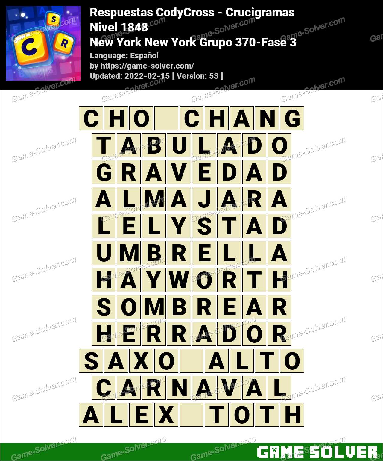 Respostas CodyCross New York, New York! Grupo 369-Fase 2 • Game Solver