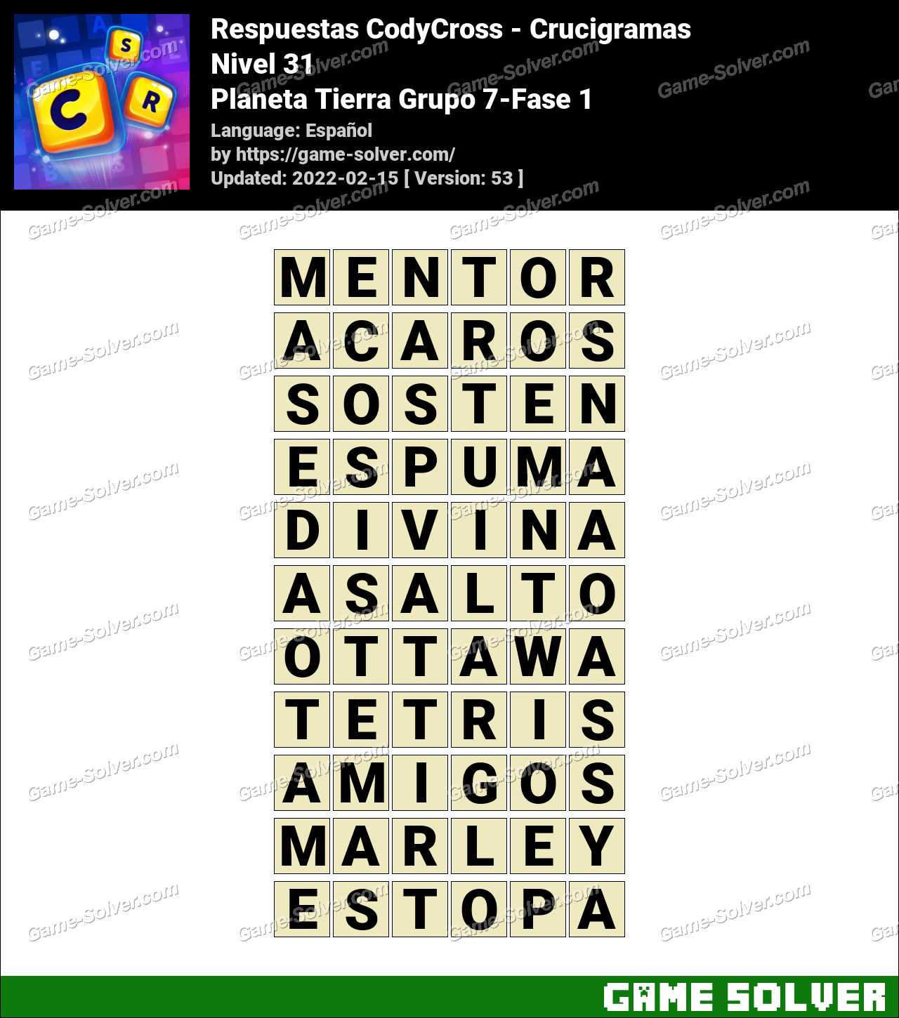 Respuestas CodyCross Planeta Tierra Grupo 7-Fase 1 • Game Solver