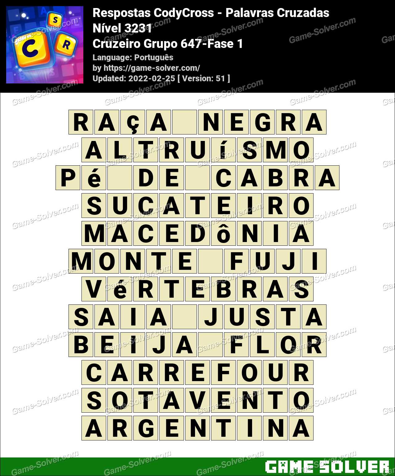 Respostas CodyCross Cruzeiro Grupo 647-Fase 4 • Game Solver