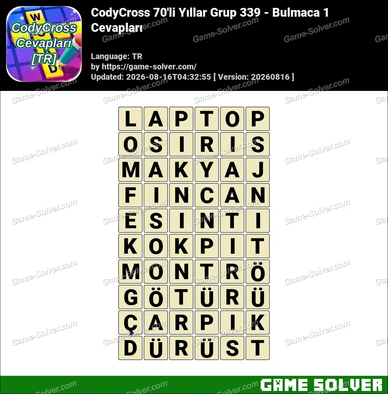 CodyCross 70’li Yıllar Grup 339 – Bulmaca 1 Cevapları
