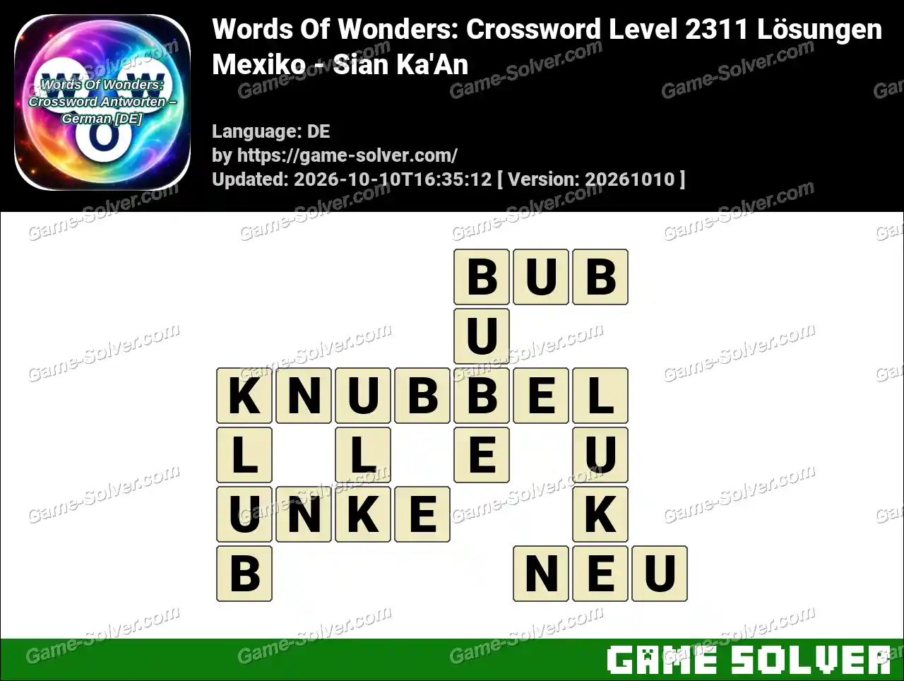 Words Of Wonders: Crossword Level 2311 Lösungen – Mexiko – Sian Ka’An