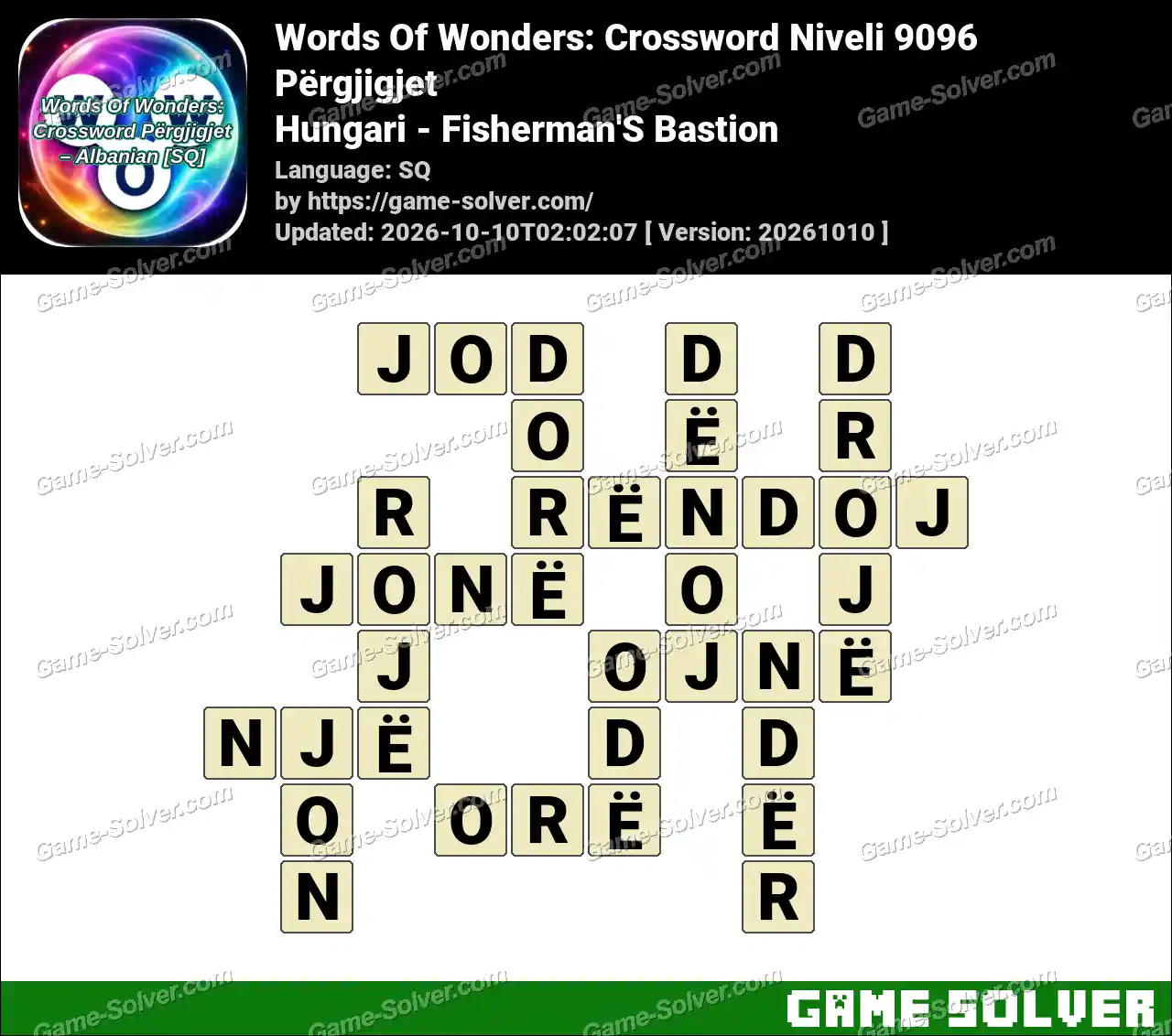 Words Of Wonders: Crossword Niveli 9096 Përgjigjet – Hungari – Fisherman’S Bastion