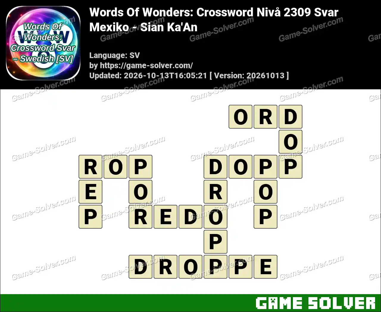 Words Of Wonders: Crossword Nivå 2309 Svar – Mexiko – Sian Ka’An