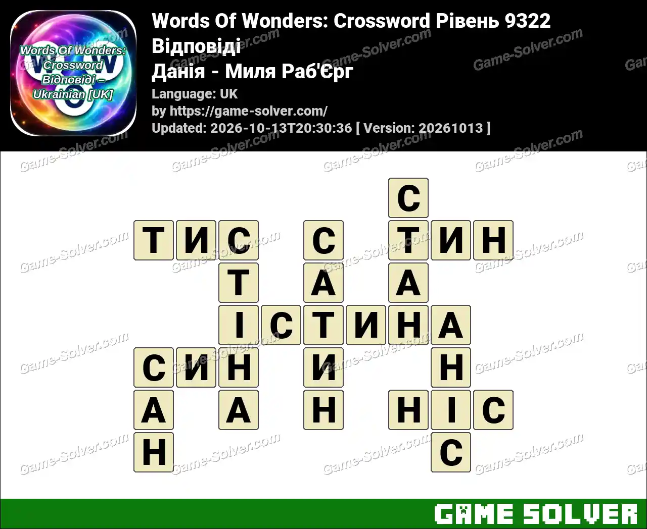 Words Of Wonders: Crossword Рівень 9322 Відповіді – Данія – Миля Раб’Єрг