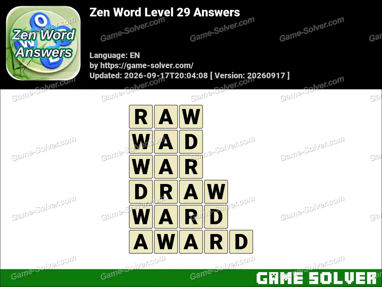 Zen Word Level 29 Answers • Game Solver