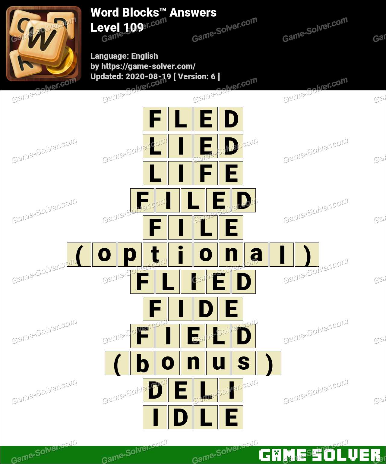 Word Blocks Level 109 Answers Game Solver Word Blocks Level 109 Answers Game Solver