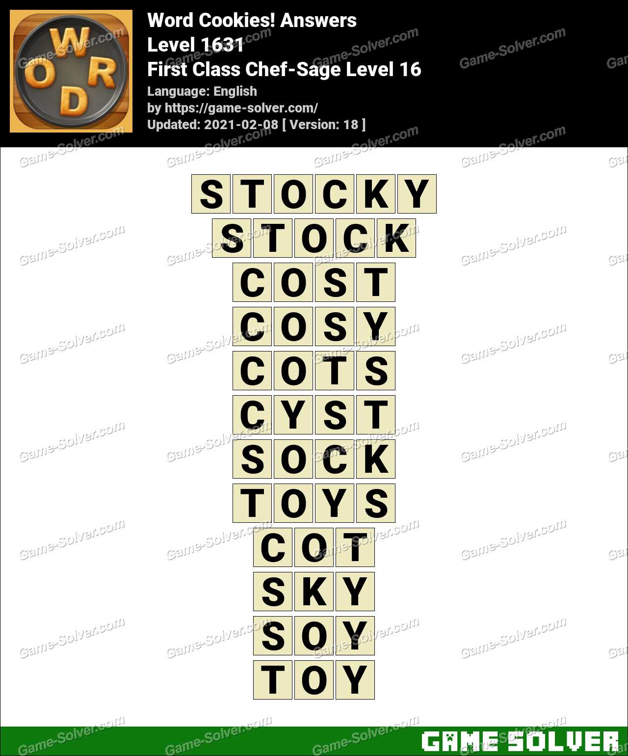 Word Cookies First Class Chef-Sage Level 16 Answers • Game Solver