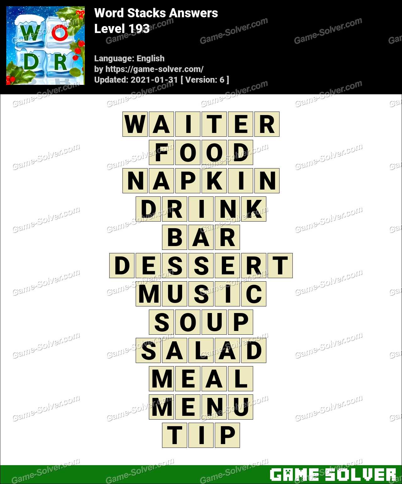 Word Stacks Level 193 Answers Game Solver