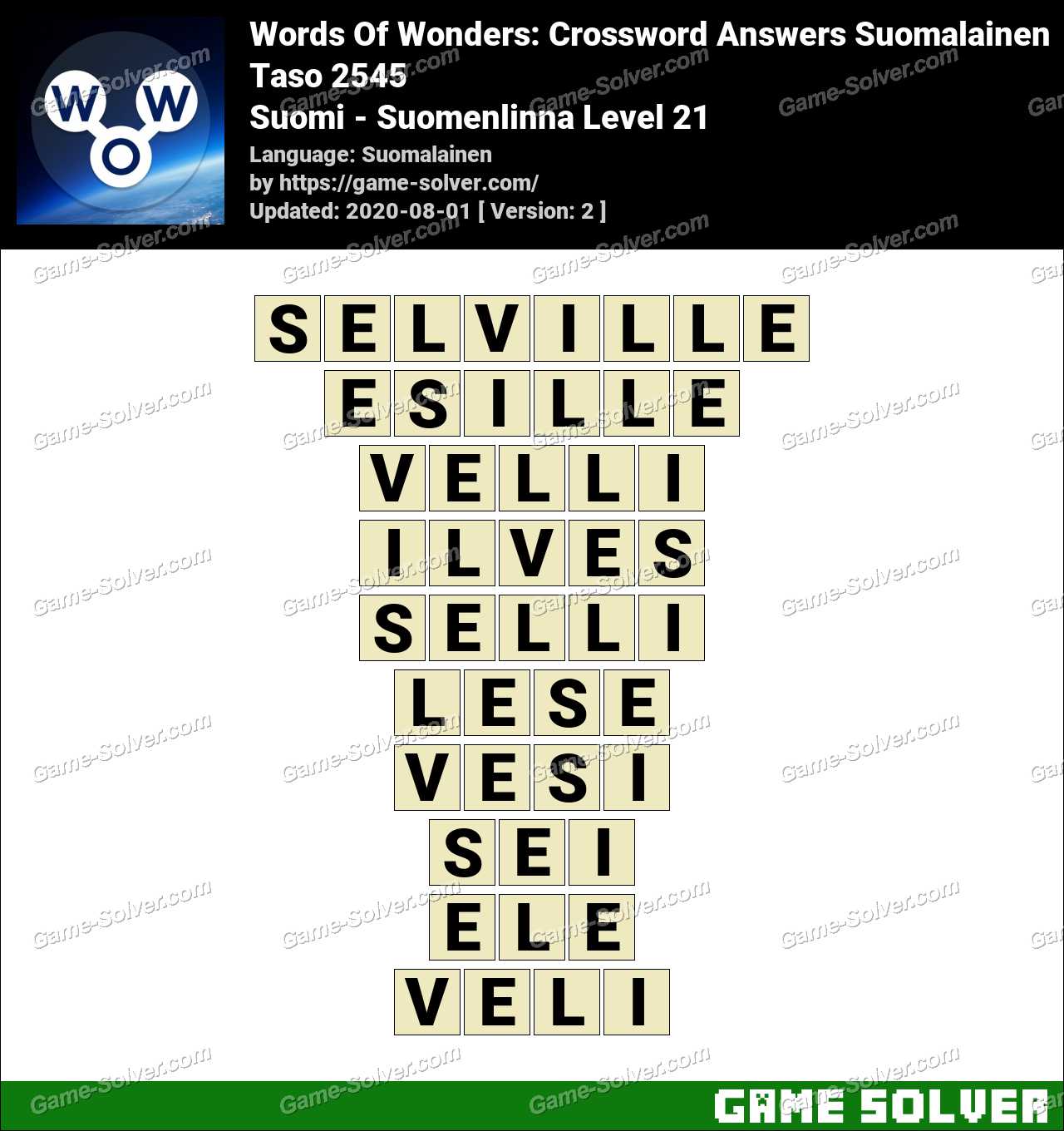 Words Of Wonders Suomi - Suomenlinna Level 21 Answers • Game Solver