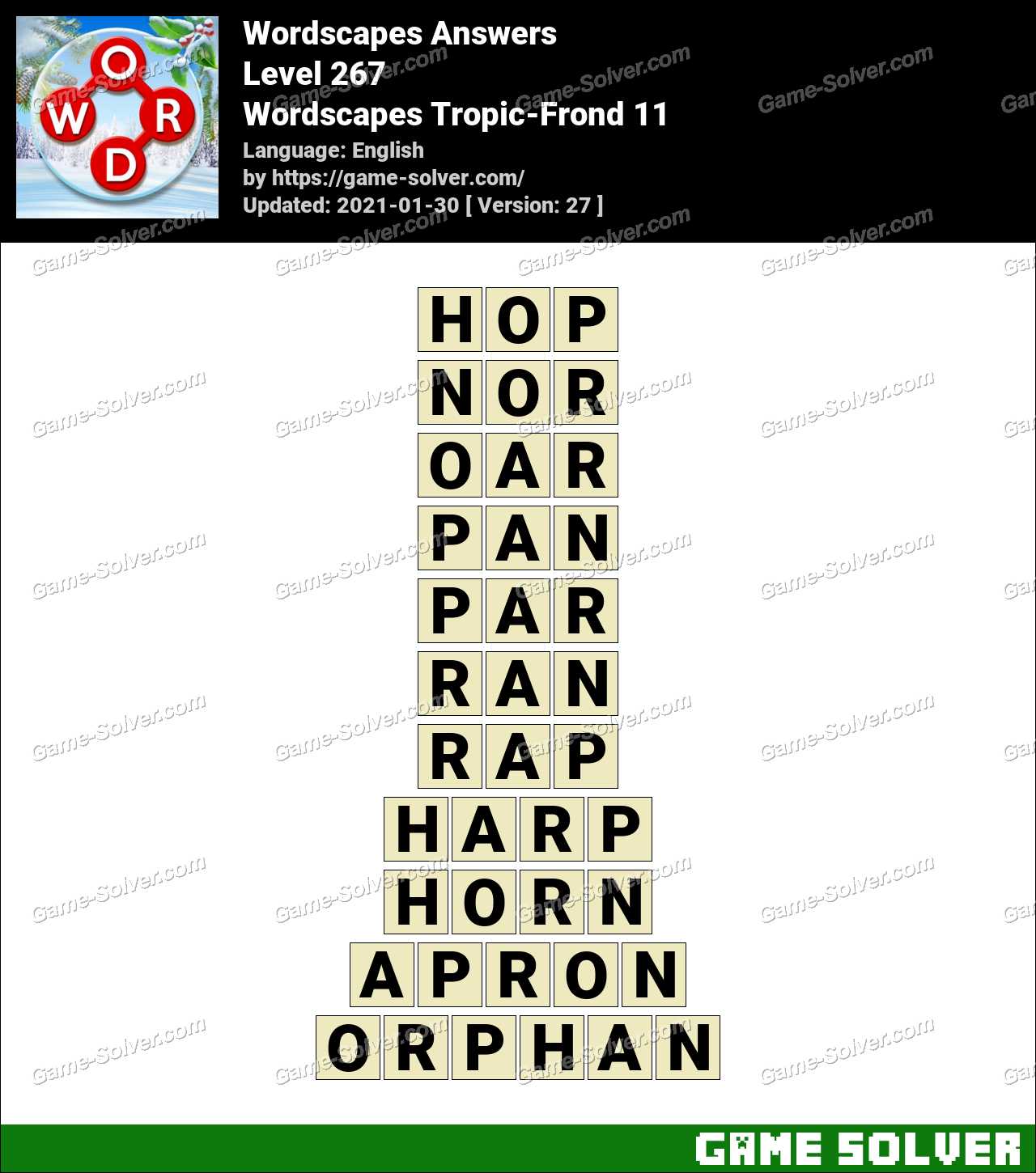 Wordscapes Tropic Frond 11 Answers Game Solver