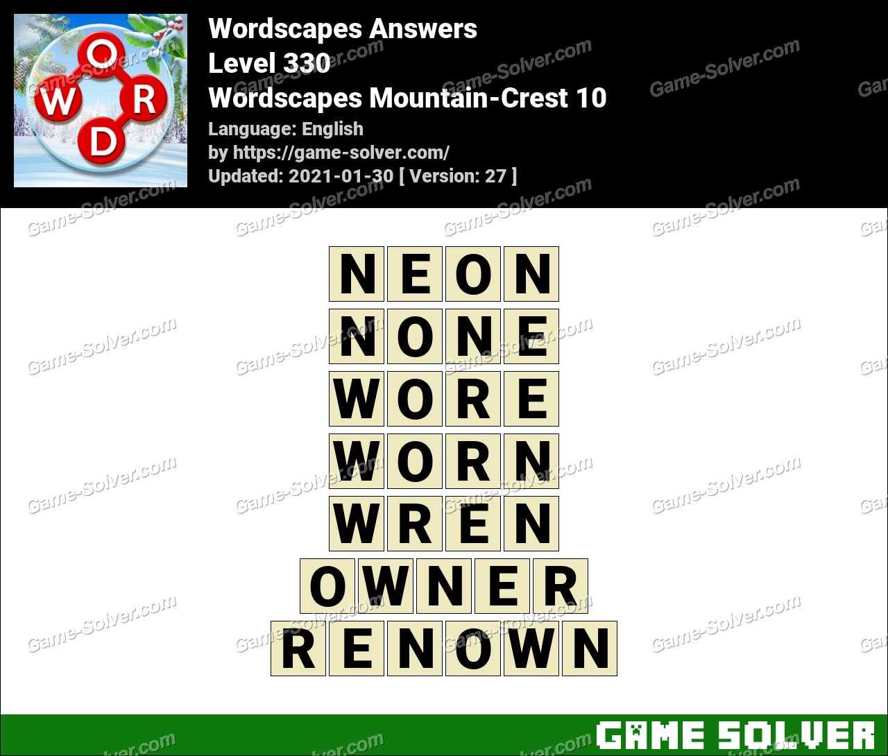 Wordscapes Mountain Crest 10 Answers Game Solver