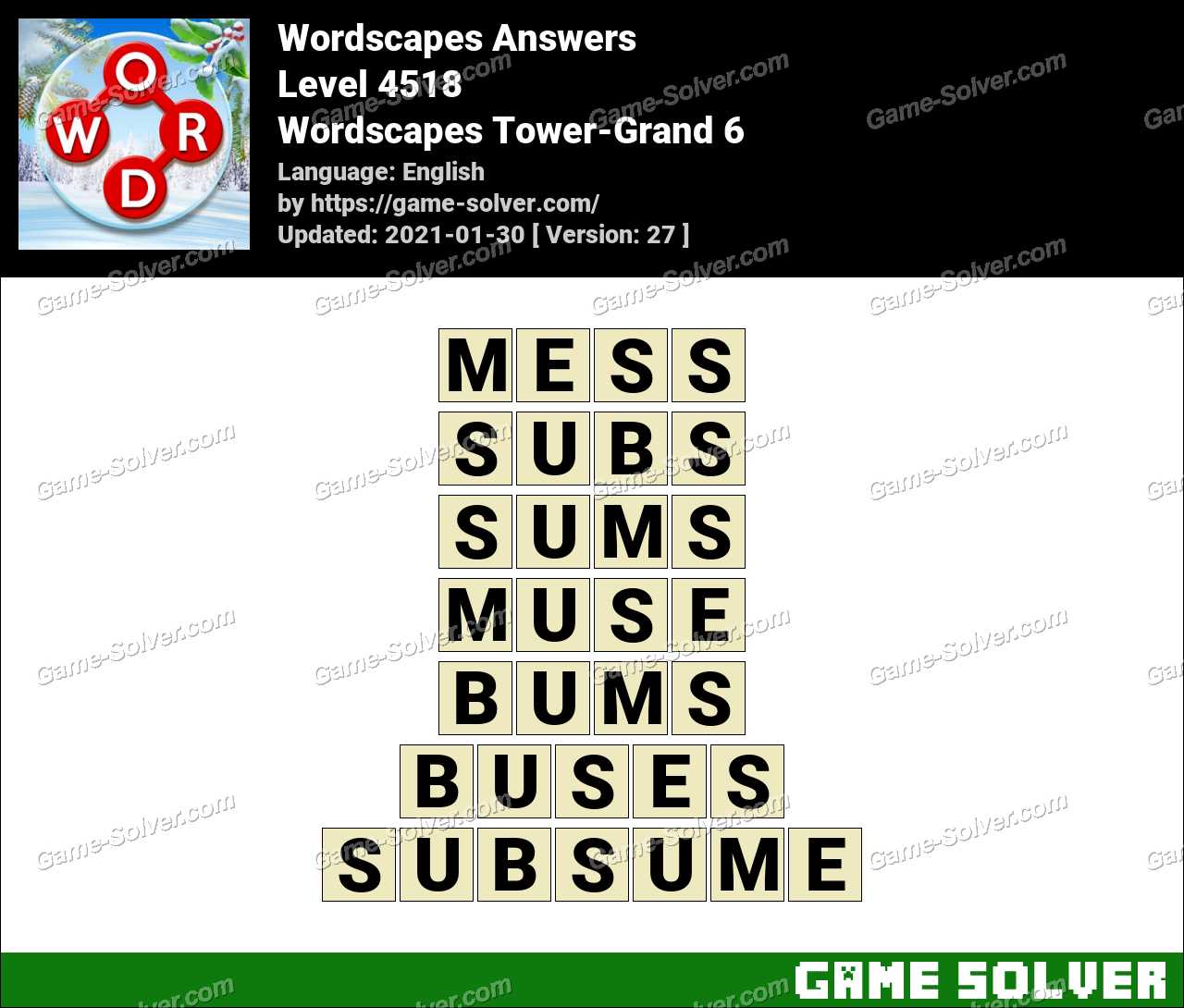 Wordscapes Tower-Grand 6 Answers • Game Solver